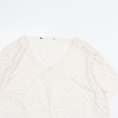 Bonmarché Womens Ivory Polyester Basic Blouse Size 20 V-Neck