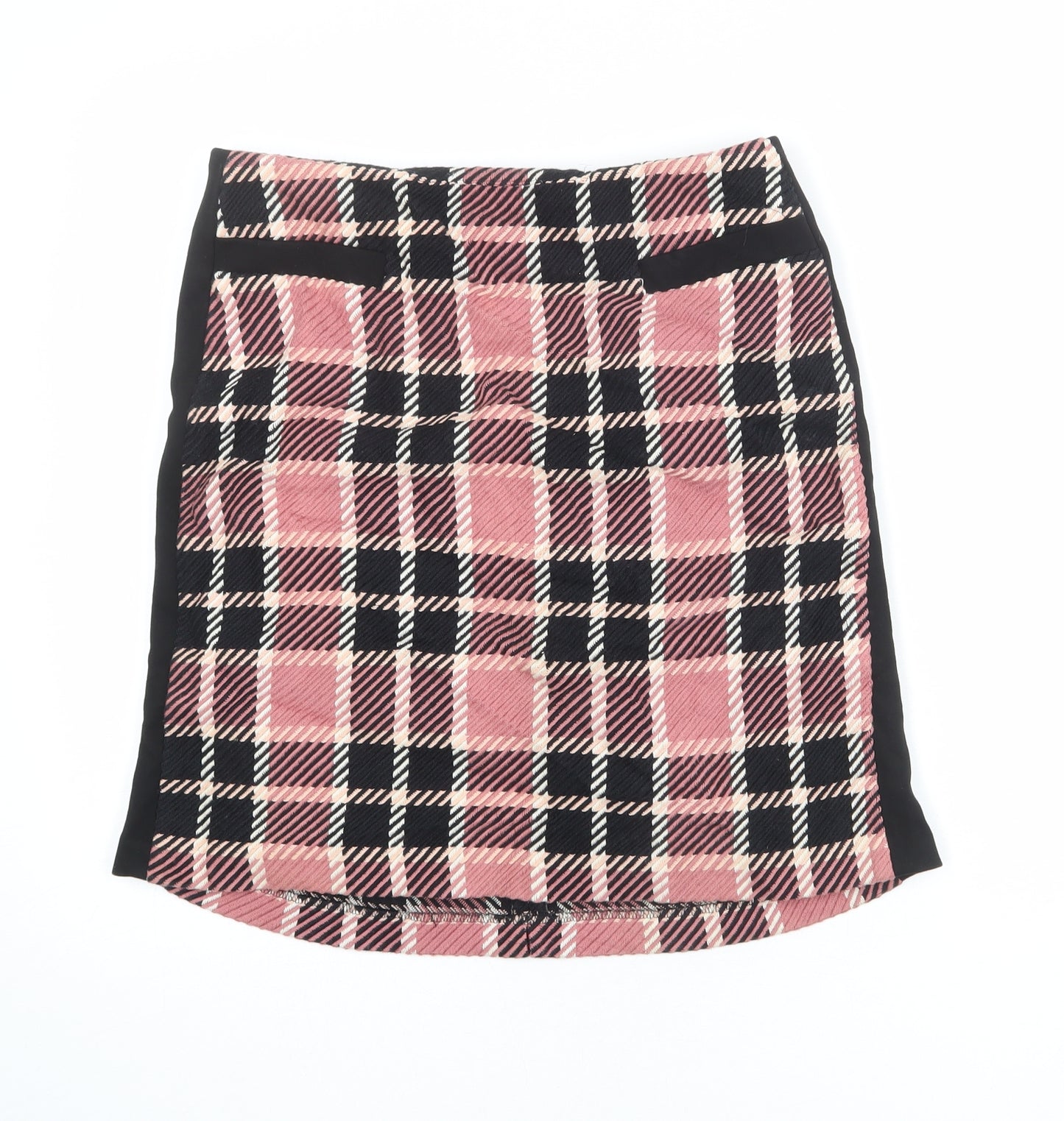 Marks and Spencer Womens Pink Plaid Cotton A-Line Skirt Size 12 Zip