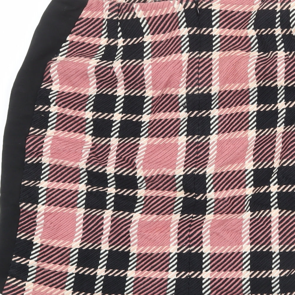 Marks and Spencer Womens Pink Plaid Cotton A-Line Skirt Size 12 Zip