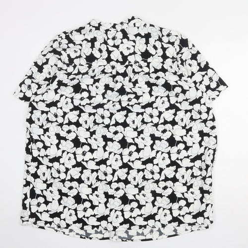 Marks and Spencer Womens White Floral Polyester Basic Blouse Size 18 V-Neck