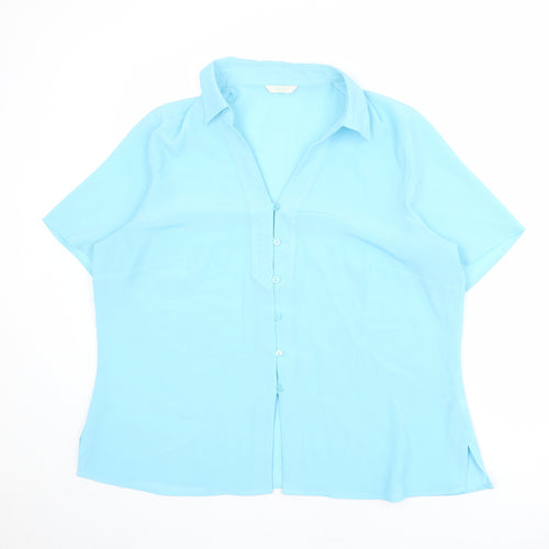 Marks and Spencer Womens Blue Polyester Basic Button-Up Size 20 Collared