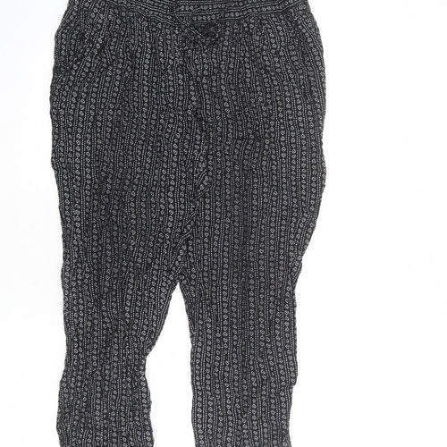 Marks and Spencer Womens Black Geometric Viscose Trousers Size 10 L22 in Regular