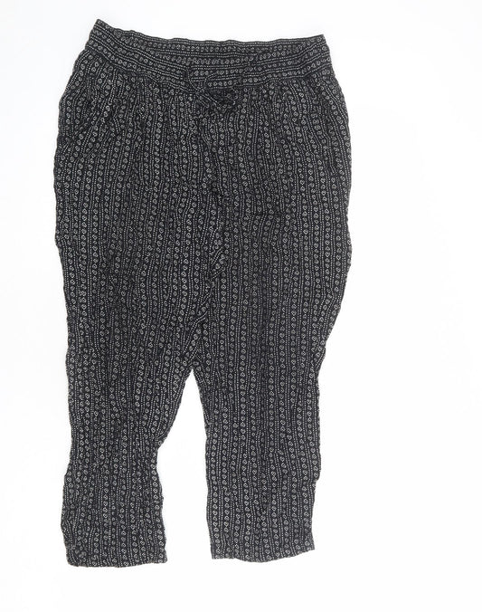 Marks and Spencer Womens Black Geometric Viscose Trousers Size 10 L22 in Regular