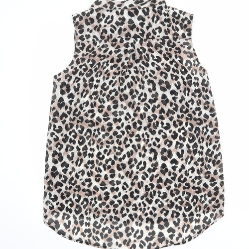 H&M Womens Multicoloured Animal Print Polyester Basic Button-Up Size 12 Collared - Leopard Print