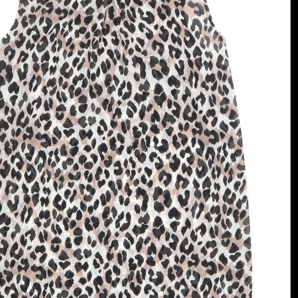 H&M Womens Multicoloured Animal Print Polyester Basic Button-Up Size 12 Collared - Leopard Print