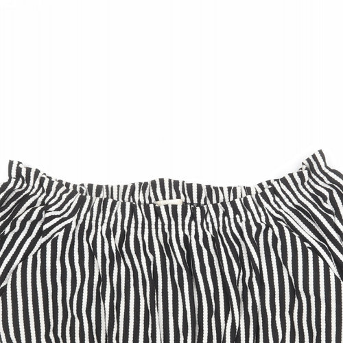 H&M Womens Black Striped Polyester Basic Blouse Size L Off the Shoulder