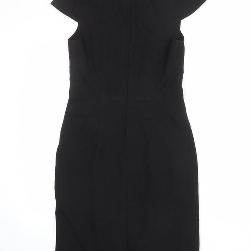 H&M Womens Black Polyester Shift Size 10 V-Neck Zip