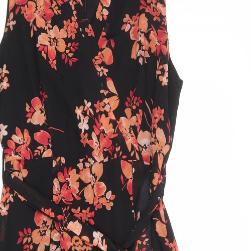 Apricot Womens Black Floral Polyester A-Line Size 16 V-Neck Zip
