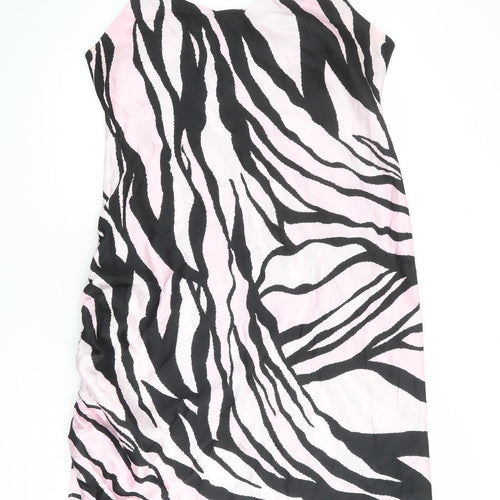 River Island Womens Pink Animal Print Polyester Slip Dress Size 18 V-Neck Pullover - Tiger pattern