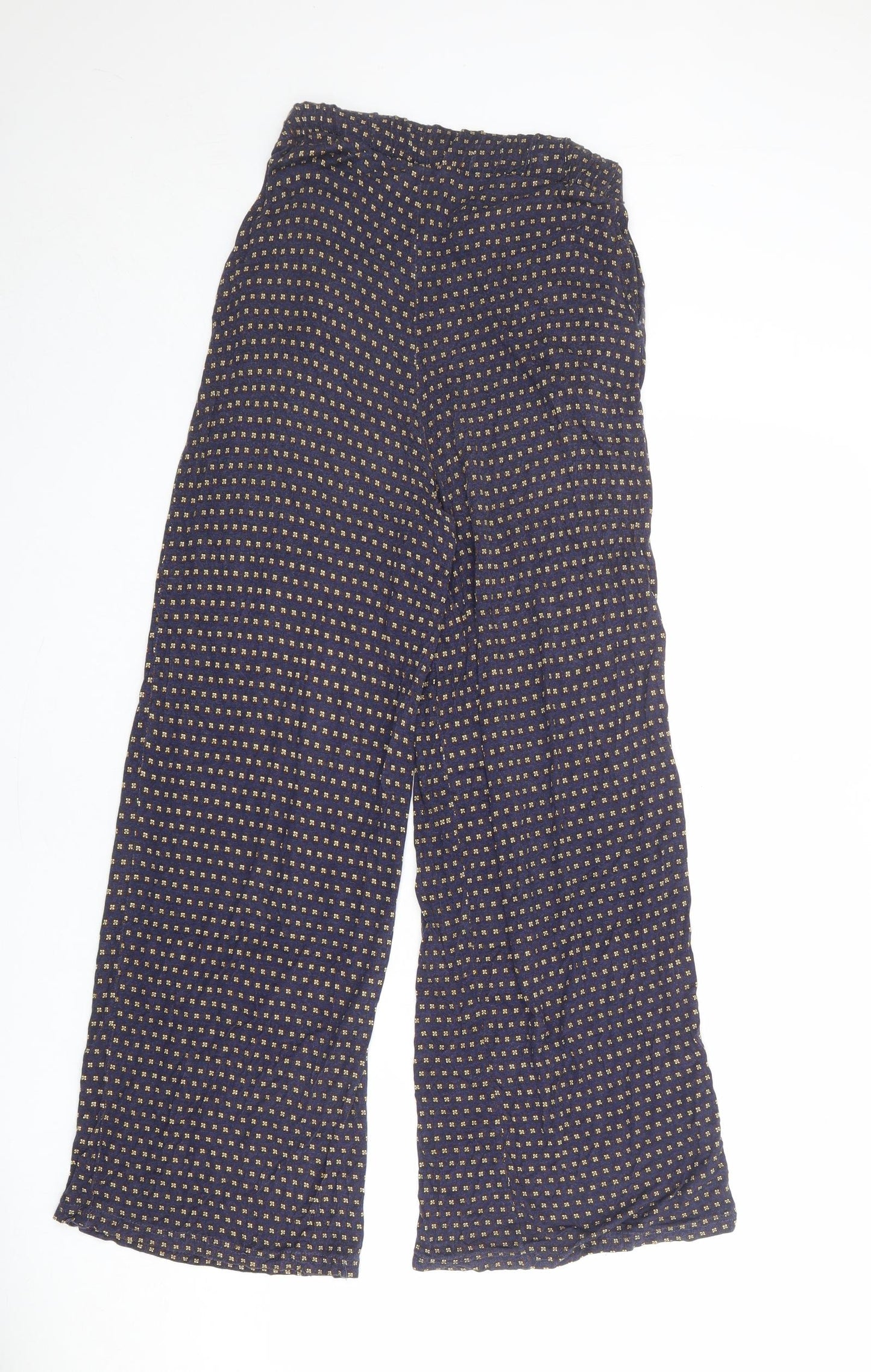 H&M Womens Blue Geometric Viscose Trousers Size S L28 in Regular