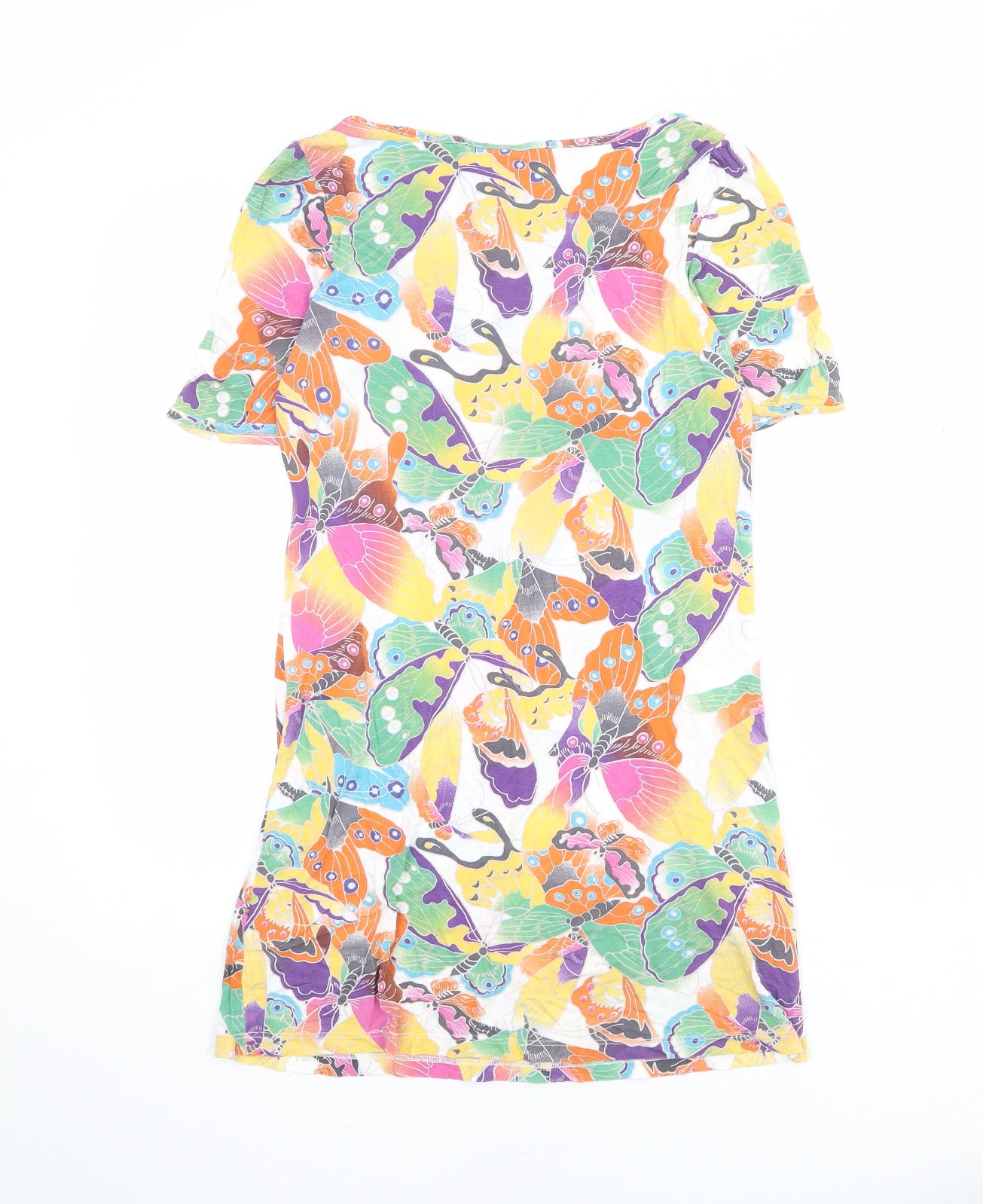 NEXT Womens Multicoloured Geometric Viscose T-Shirt Dress Size 10 Round Neck Pullover - Butterfly pattern