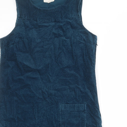 Seasalt Womens Blue Cotton Pinafore/Dungaree Dress Size 14 Round Neck Zip