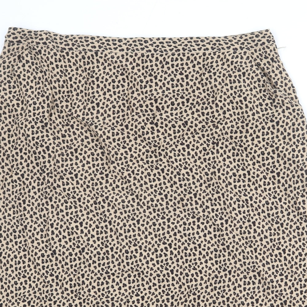 Editors Cut Womens Beige Animal Print Viscose A-Line Skirt Size 18 Zip - Leopard pattern