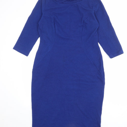 Marks and Spencer Womens Blue Polyester Shift Size 14 Round Neck Pullover