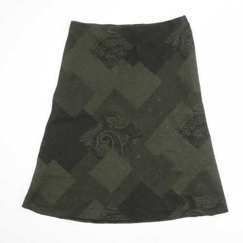 Marks and Spencer Womens Green Geometric Acrylic A-Line Skirt Size 16