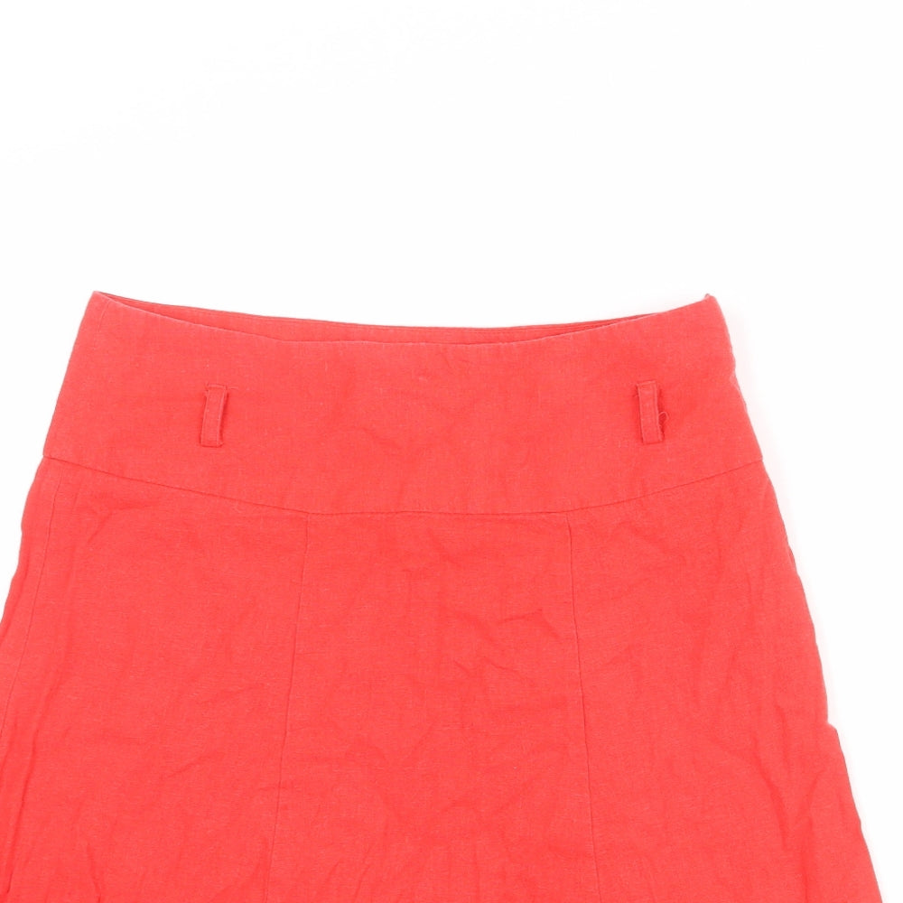 Dorothy Perkins Womens Red Linen A-Line Skirt Size 10 Zip