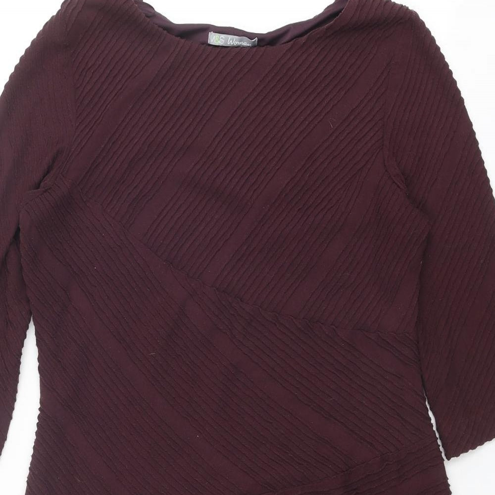Marks and Spencer Womens Purple Striped Polyester Shift Size 16 Boat Neck Pullover