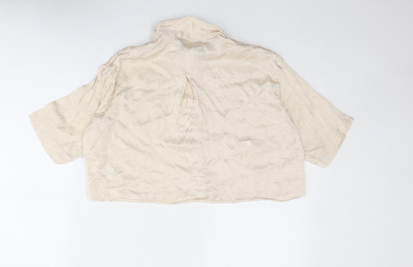 Zara Womens Ivory Viscose Cropped Button-Up Size XS Collared