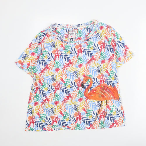 EWM Womens Multicoloured Geometric Cotton Basic T-Shirt Size L Round Neck - Flamingo