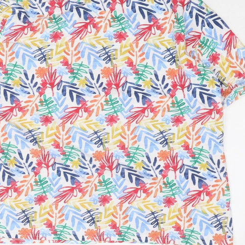 EWM Womens Multicoloured Geometric Cotton Basic T-Shirt Size L Round Neck - Flamingo