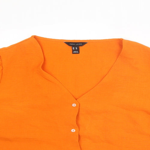 New Look Womens Orange Polyester Cropped Button-Up Size 18 V-Neck