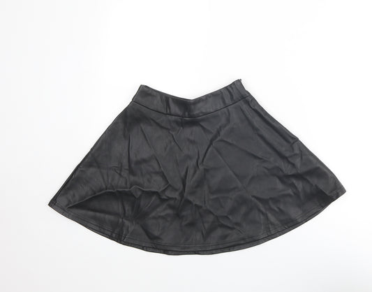 New Look Girls Black Polyurethane Skater Skirt Size 10-11 Years Regular Zip