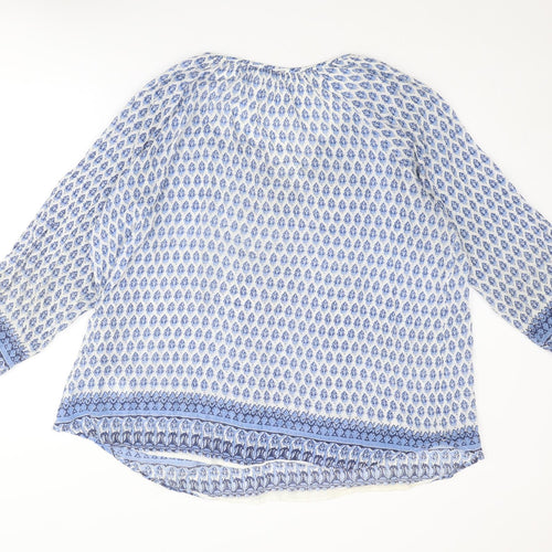 BLL New York Womens Blue Geometric Cotton Basic Blouse Size XL V-Neck