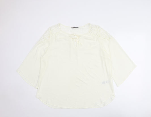 Marks and Spencer Womens Ivory Polyester Basic Blouse Size 18 Round Neck - Lace Detail