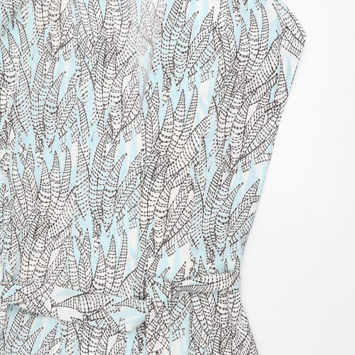 H&M Womens Blue Geometric Polyester A-Line Size 8 V-Neck Button