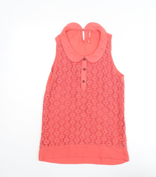 NEXT Womens Pink Cotton Basic Blouse Size 8 Collared - Crochet Front