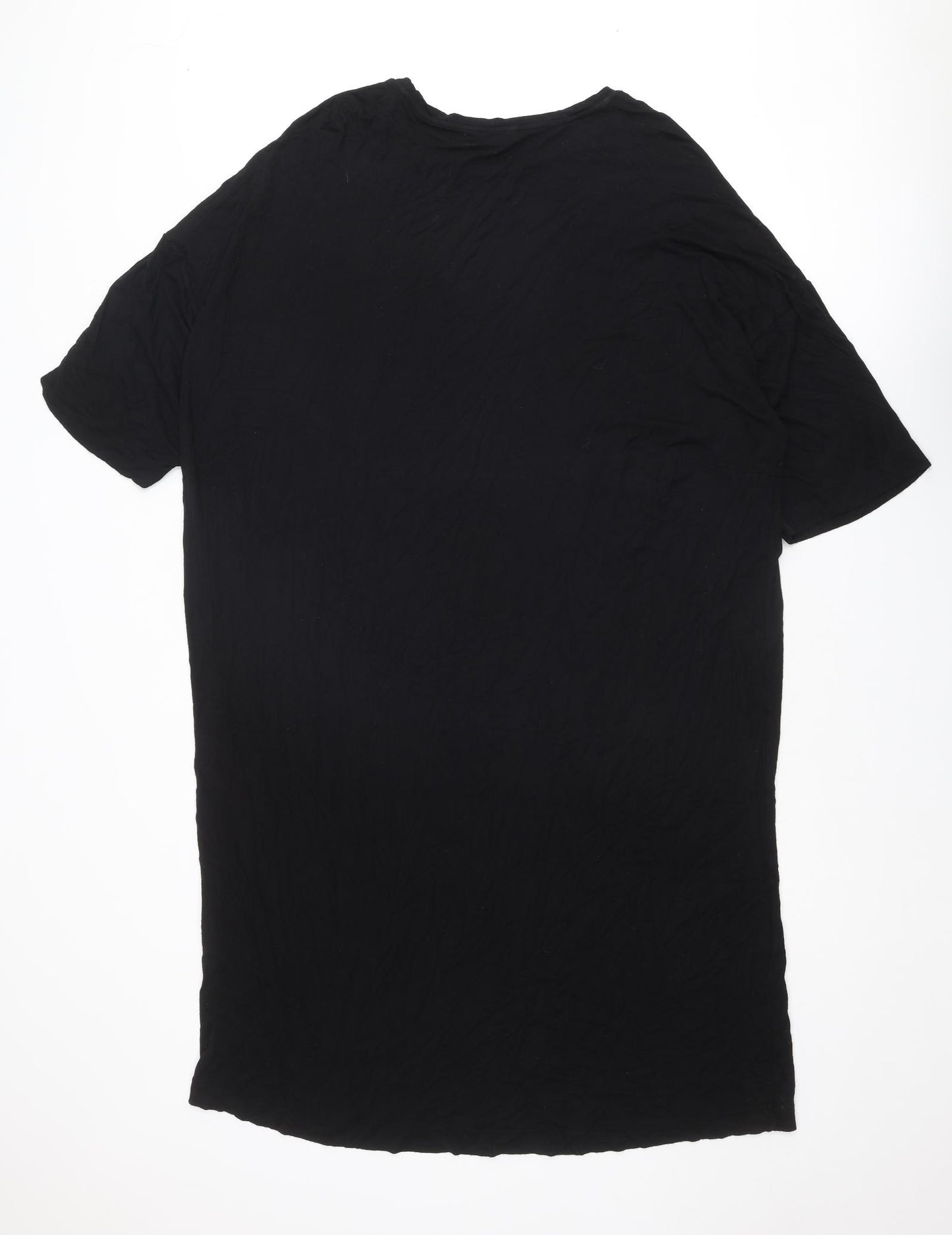 Monki Womens Black Viscose T-Shirt Dress Size L Crew Neck Pullover