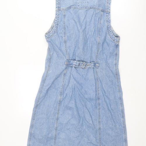 Blue Rinse Womens Blue Cotton Pinafore/Dungaree Dress Size 12 V-Neck Button