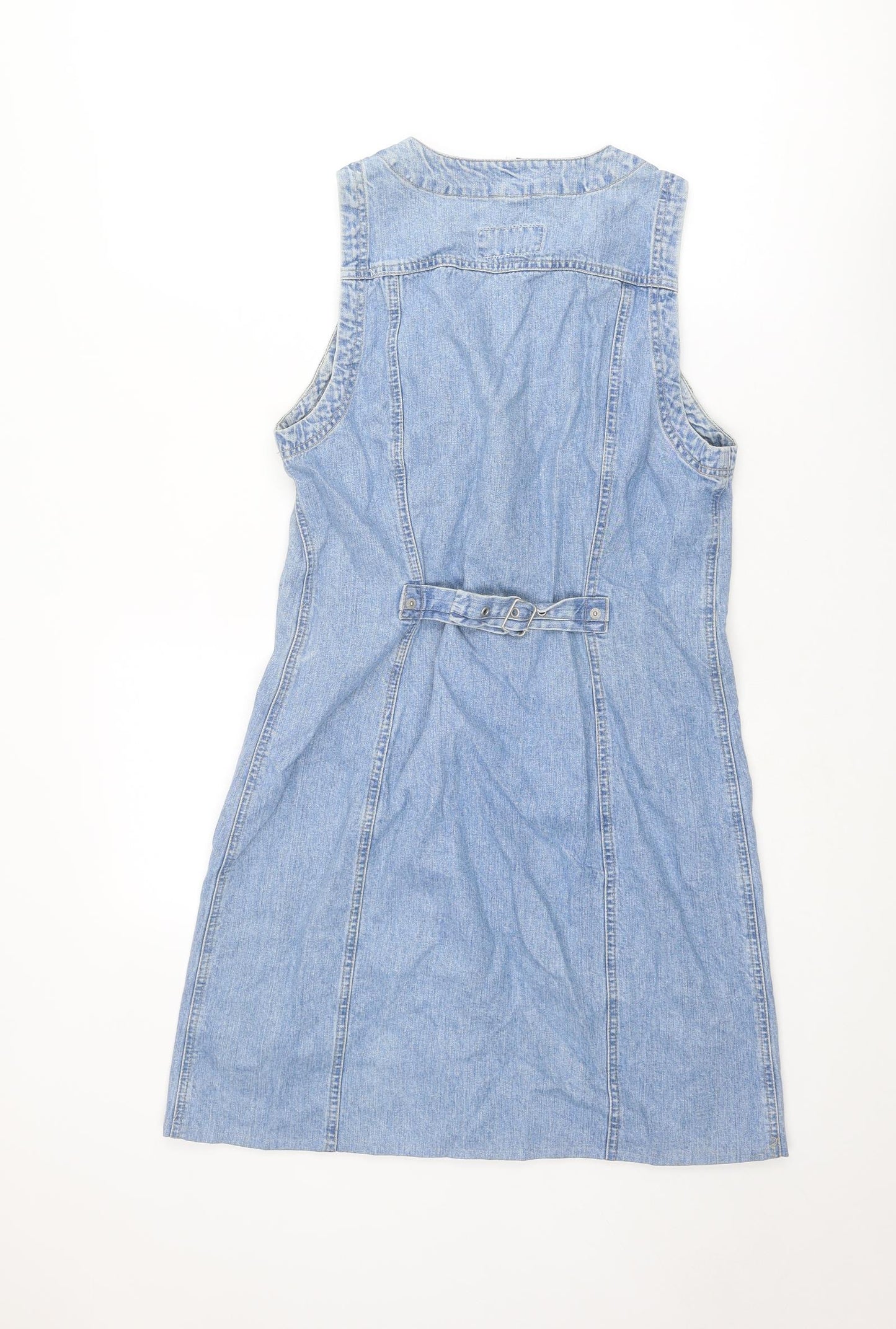 Blue Rinse Womens Blue Cotton Pinafore/Dungaree Dress Size 12 V-Neck Button