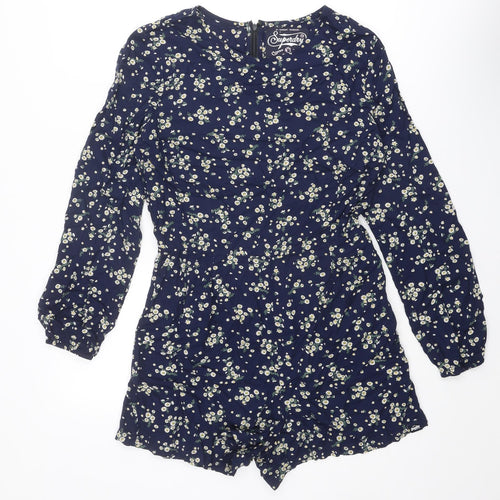Superdry Womens Blue Floral Viscose Playsuit One-Piece Size M L3 in Zip