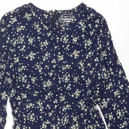 Superdry Womens Blue Floral Viscose Playsuit One-Piece Size M L3 in Zip