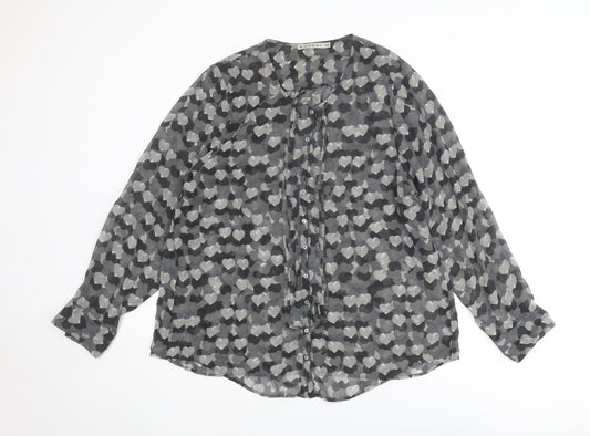 Kookai Womens Grey Geometric Polyester Basic Button-Up Size 14 Round Neck