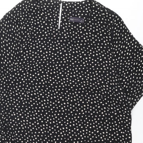 Marks and Spencer Womens Black Geometric Polyester A-Line Size 18 Round Neck Button