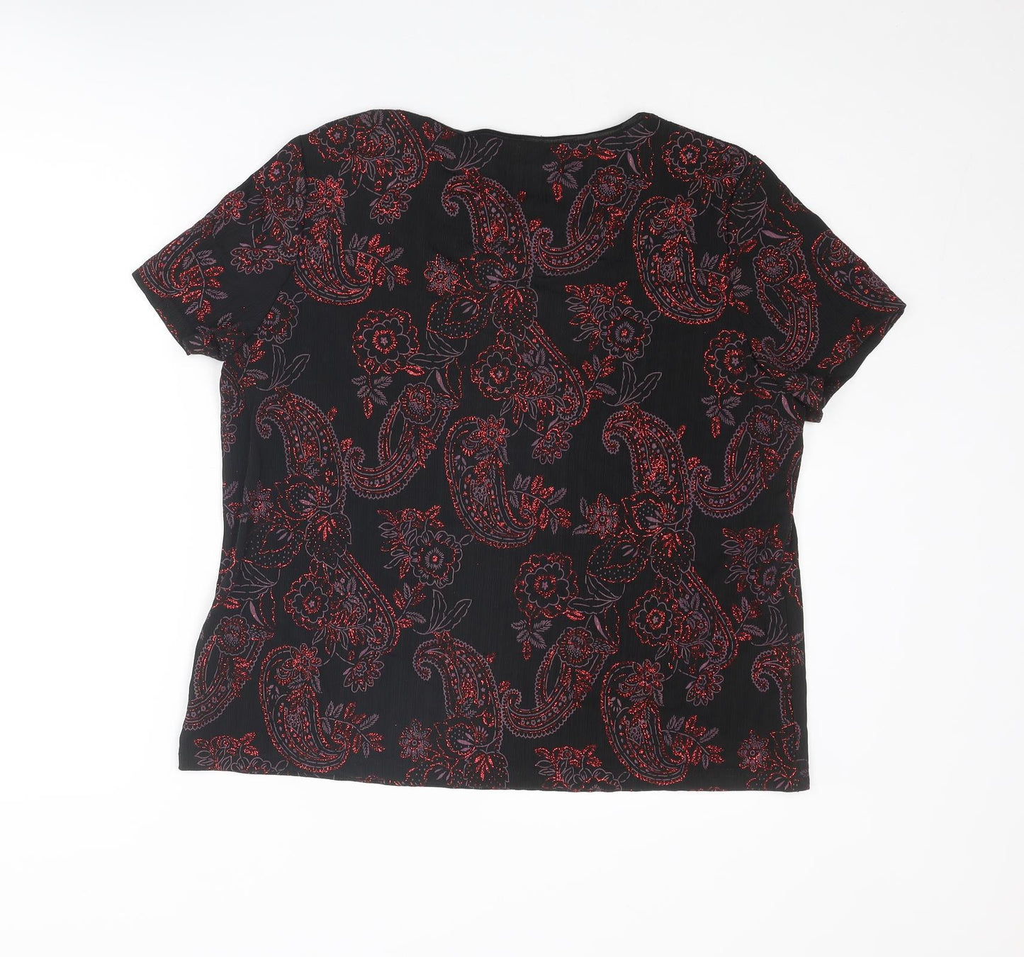 Anna Rose Womens Black Paisley Polyester Basic T-Shirt Size 2XL Round Neck