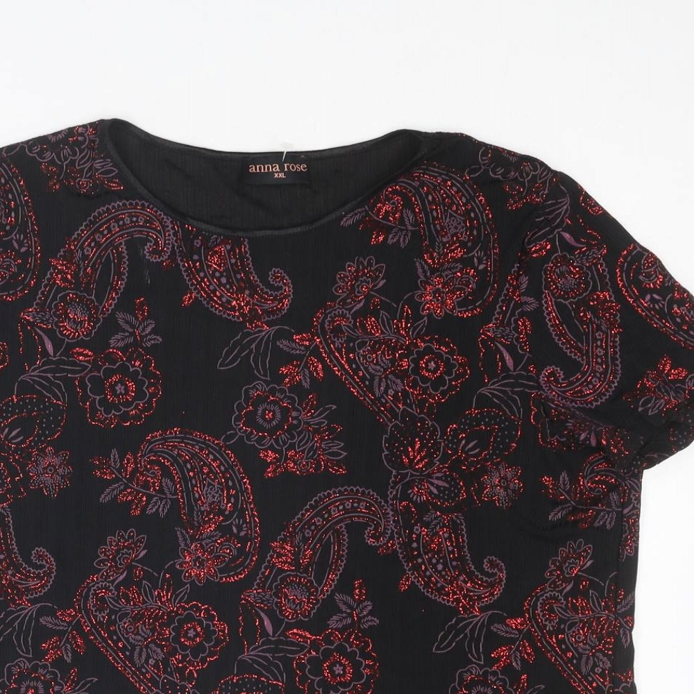 Anna Rose Womens Black Paisley Polyester Basic T-Shirt Size 2XL Round Neck