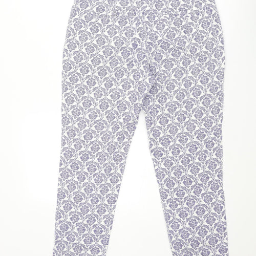 Warehouse Womens Blue Geometric Cotton Chino Trousers Size 14 L26 in Regular Zip - Mosaic Print