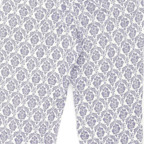 Warehouse Womens Blue Geometric Cotton Chino Trousers Size 14 L26 in Regular Zip - Mosaic Print