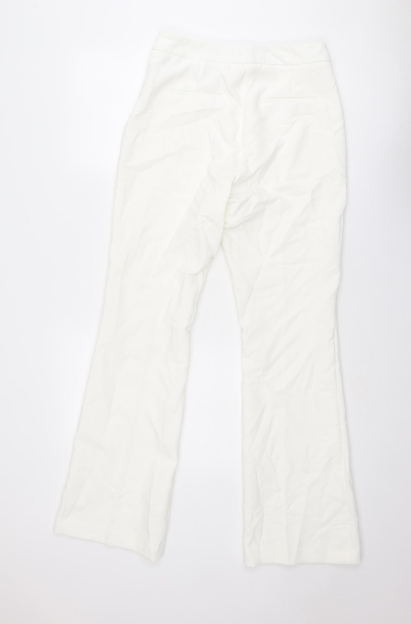 Zara Womens White Polyester Trousers Size M L32 in Regular Zip