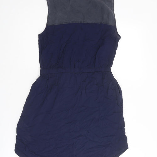 Armani Exchange Womens Blue Viscose A-Line Size 8 Round Neck Button