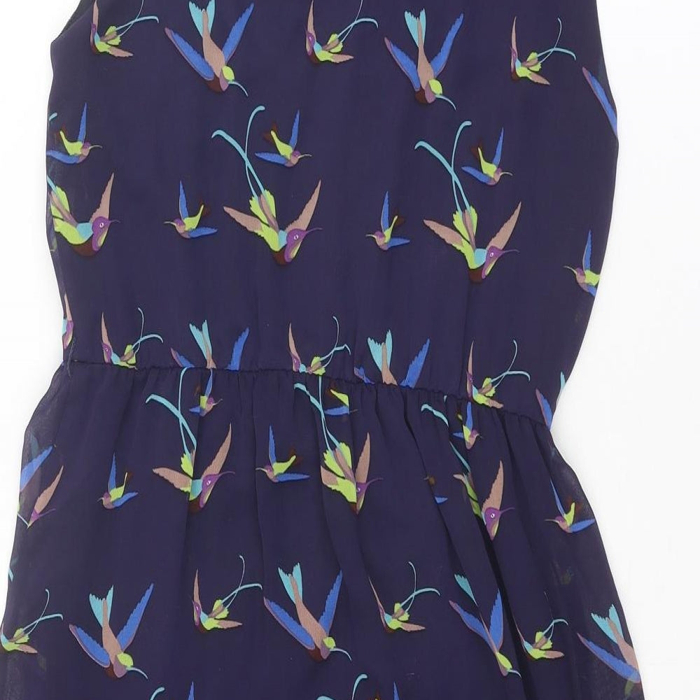 Zara Womens Blue Geometric Polyester Shift Size S Collared Button - Bird pattern