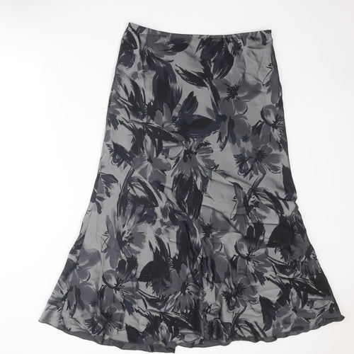 Per Una Womens Grey Floral Polyester Swing Skirt Size 14 Zip