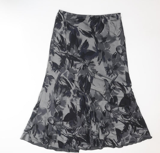 Per Una Womens Grey Floral Polyester Swing Skirt Size 14 Zip