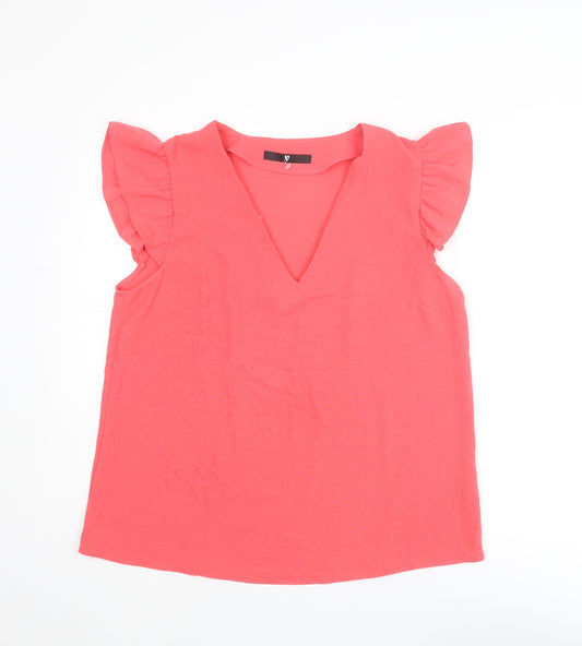 Very Womens Pink Polyester Basic Blouse Size 14 V-Neck