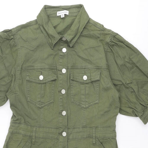 Warehouse Womens Green Cotton Shirt Dress Size 16 Collared Button