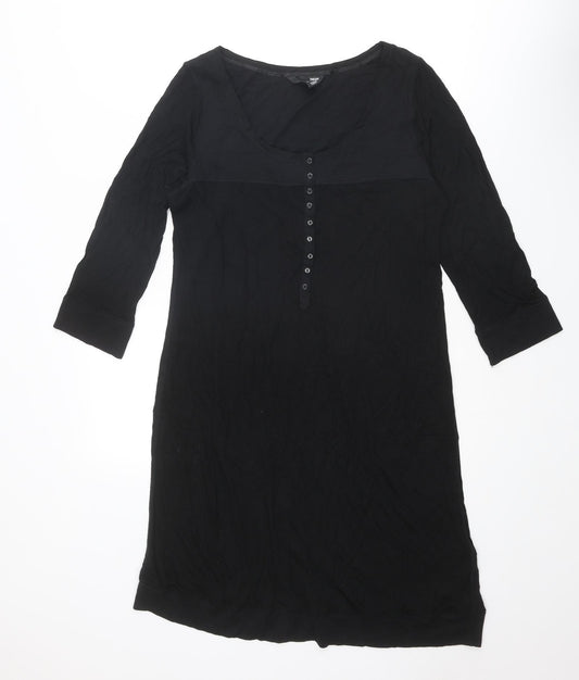 H&M Womens Black Viscose A-Line Size M Scoop Neck Button