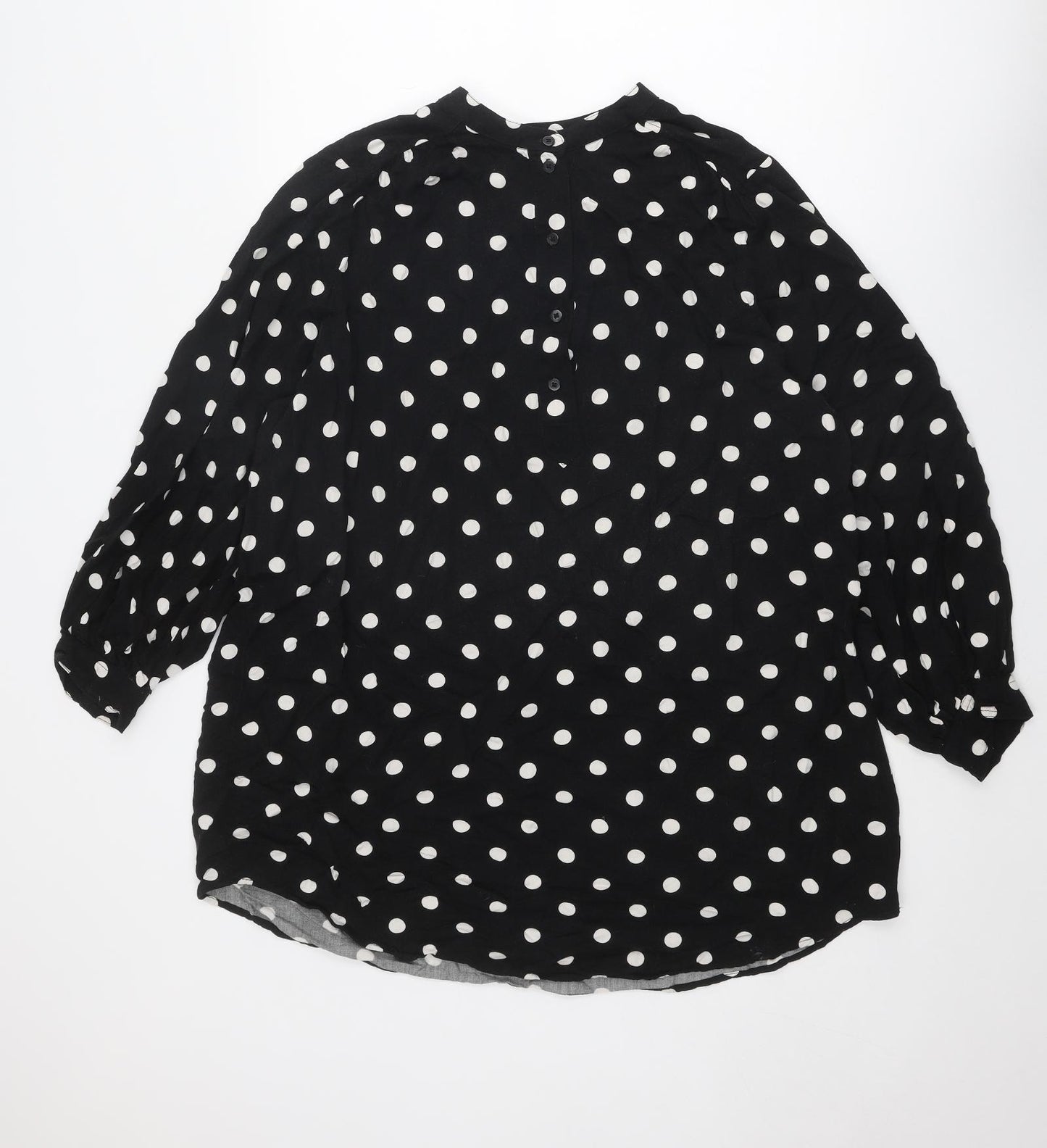 H&M Womens Black Polka Dot Viscose Shirt Dress Size M Round Neck Button